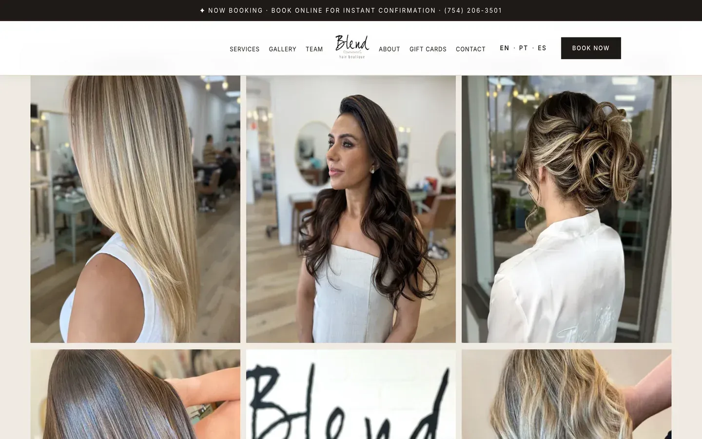 A page from the Blend Hair Boutique website